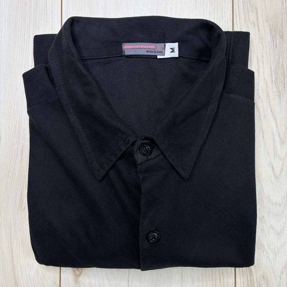 VTG Prada Sport Moleskin Button Up Shirt Mens Size Medium Black
